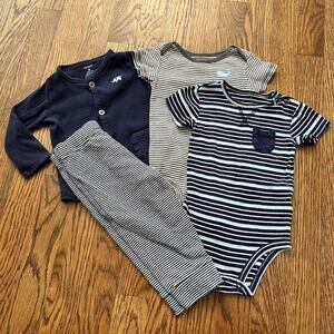 Carter’s navy blue outfit bundle for baby boy, size 9M (4 pieces)